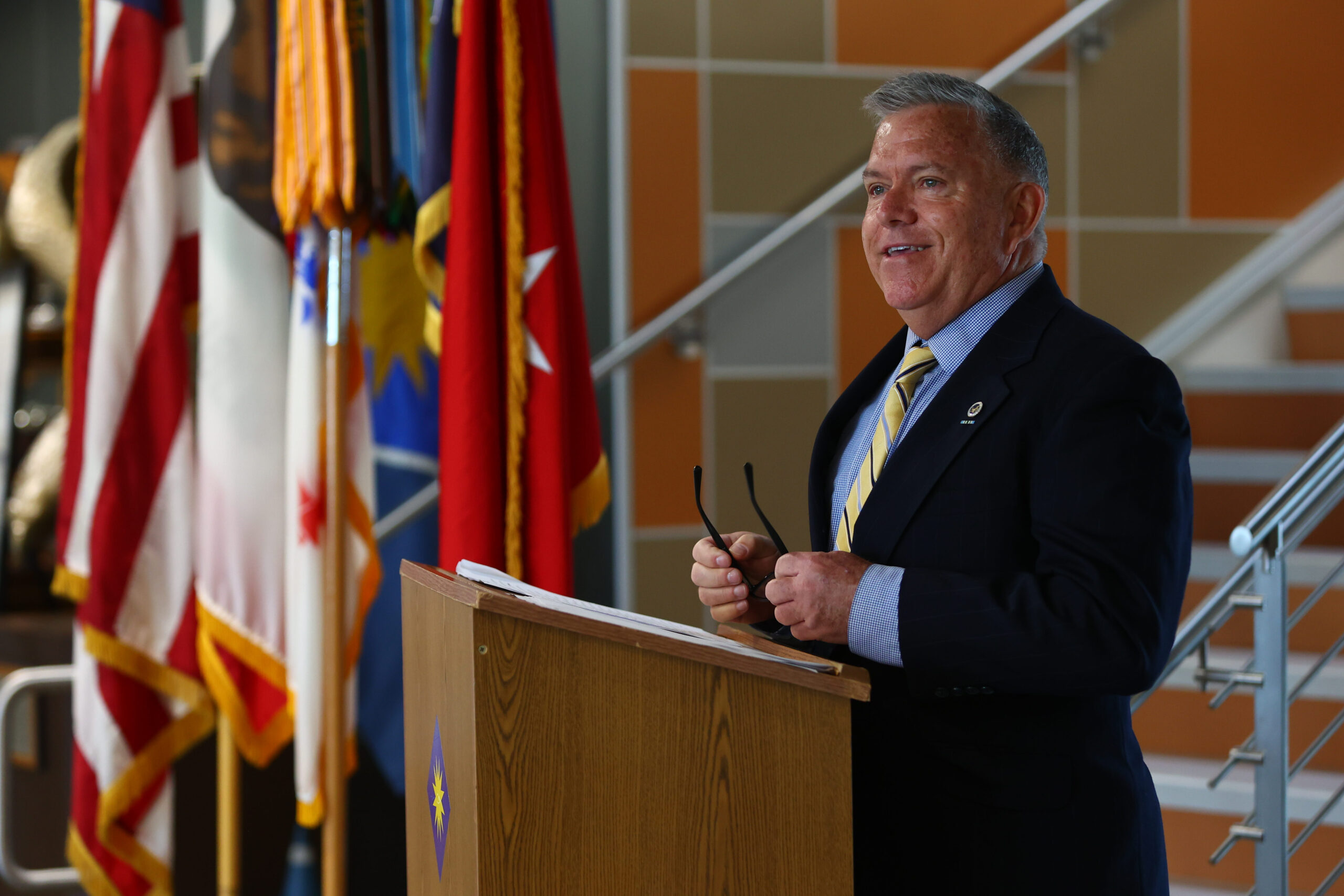 John Arbogast, new California state director for the Selective Service System, speaks,